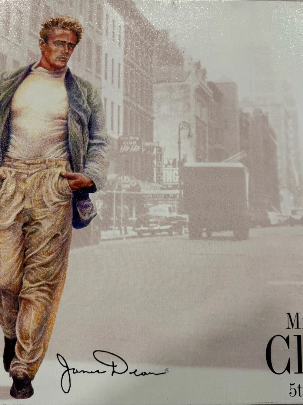Vintage James Dean Metal Tin Sign 1982 Michael Spencer Clothiers NYC Art 16x12.5